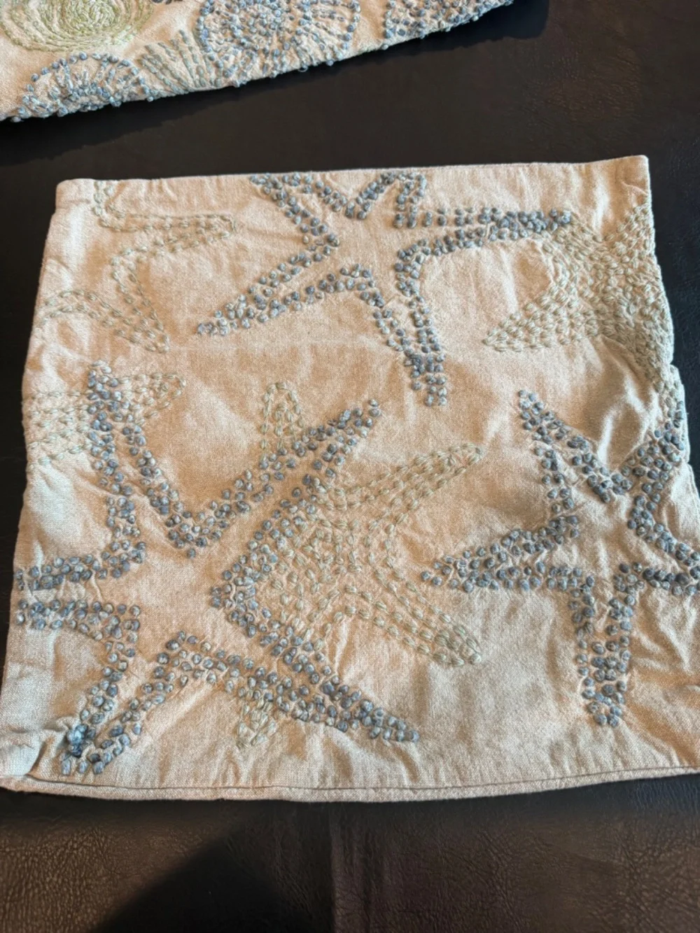 Pottery Barn Embroidered Pillow Cases Beach Theme Shell Set of 4